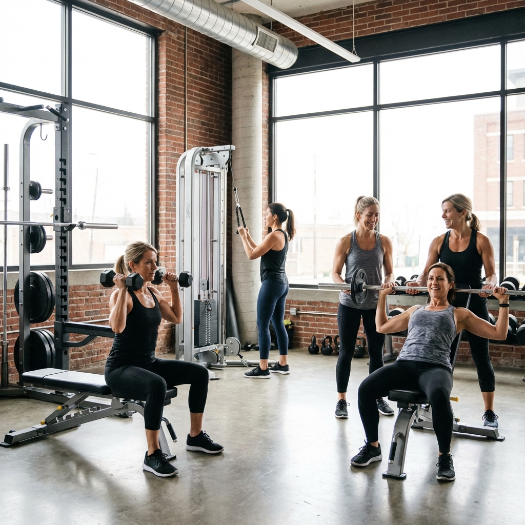 Mulheres de 40 anos fazendo musculação