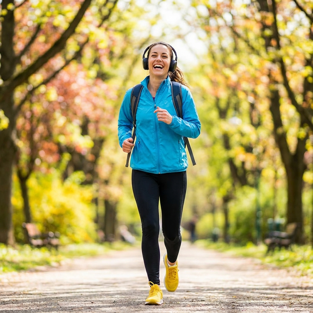 Pessoa ouvindo música e se exercitando