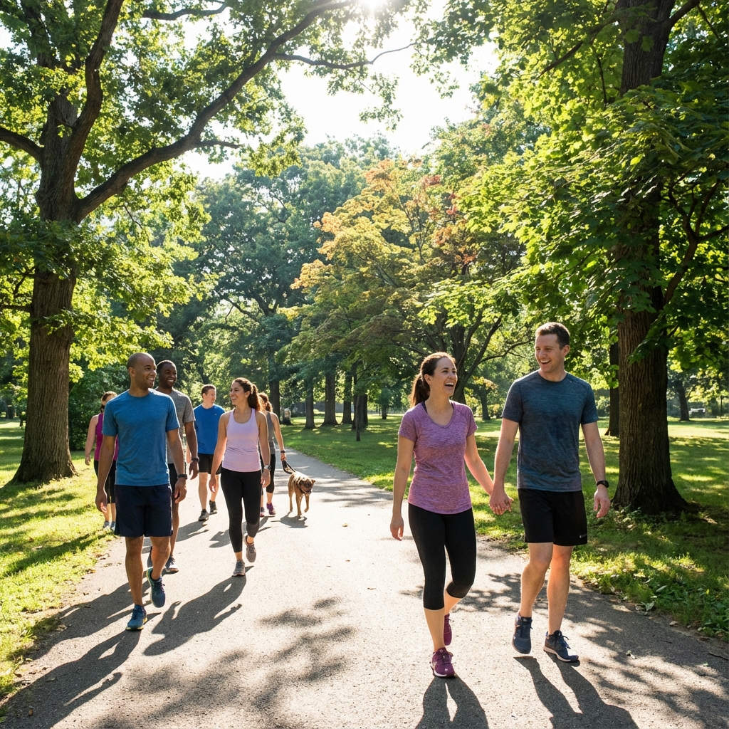 Pessoas caminhando em um parque